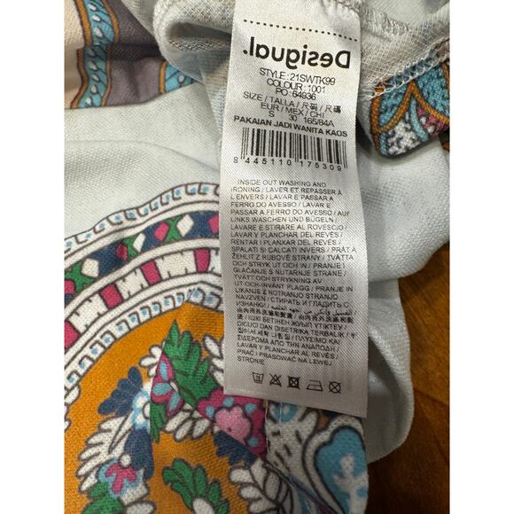Desigual Multicolor Paisley Print T-Shirt Size S Y2K Boho Art Print - Picture 6 of 7